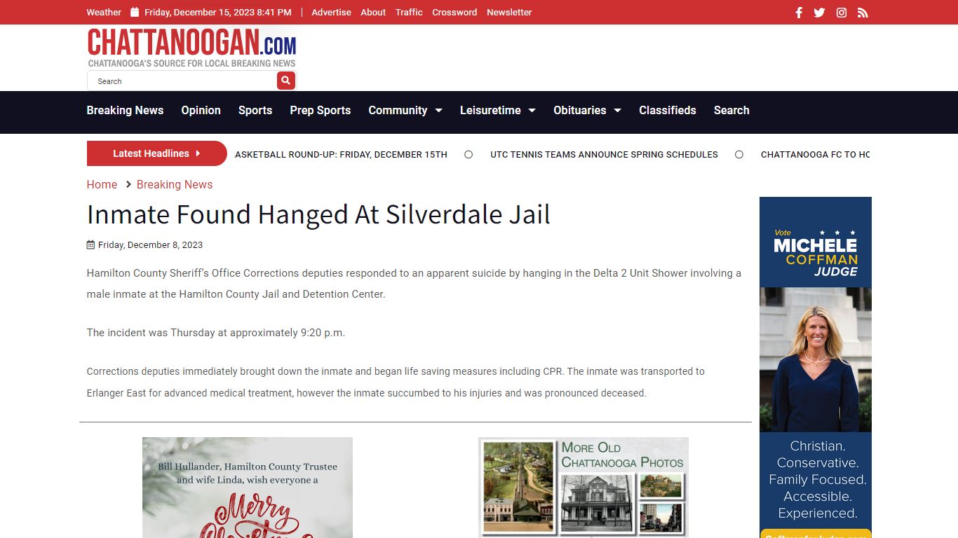 Inmate Found Hanged At Silverdale Jail - Chattanoogan.com