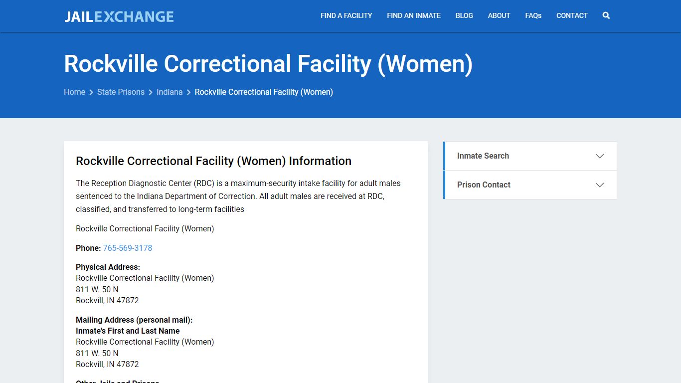 Rockville Correctional Facility (Women) Inmate Search, IN - Jail Exchange