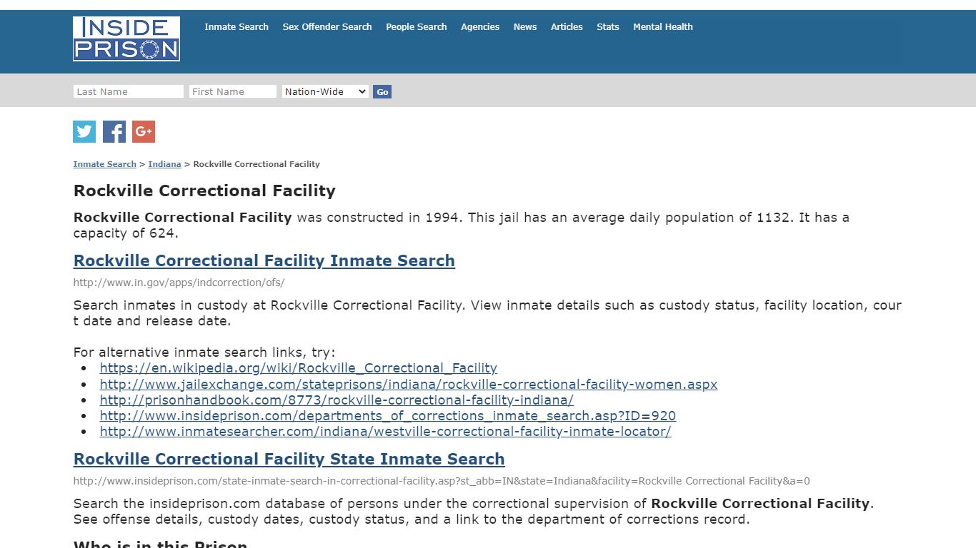 Rockville Correctional Facility - Indiana - Inmate Search - Inside Prison